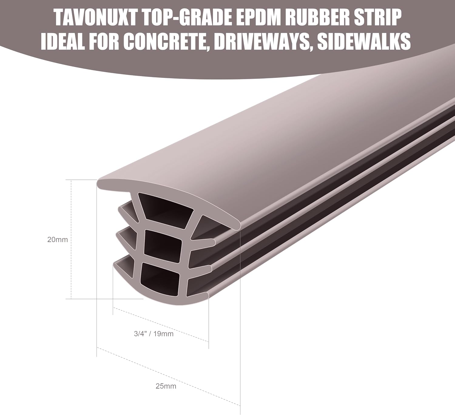Flexible EPDM Rubber Strip (100 ft Long x 3/4 inch Wide) - Concrete Crack Repair & Replacement, Weather & Aging Resistant Expansion Joint Filler for Driveways, Sidewalks