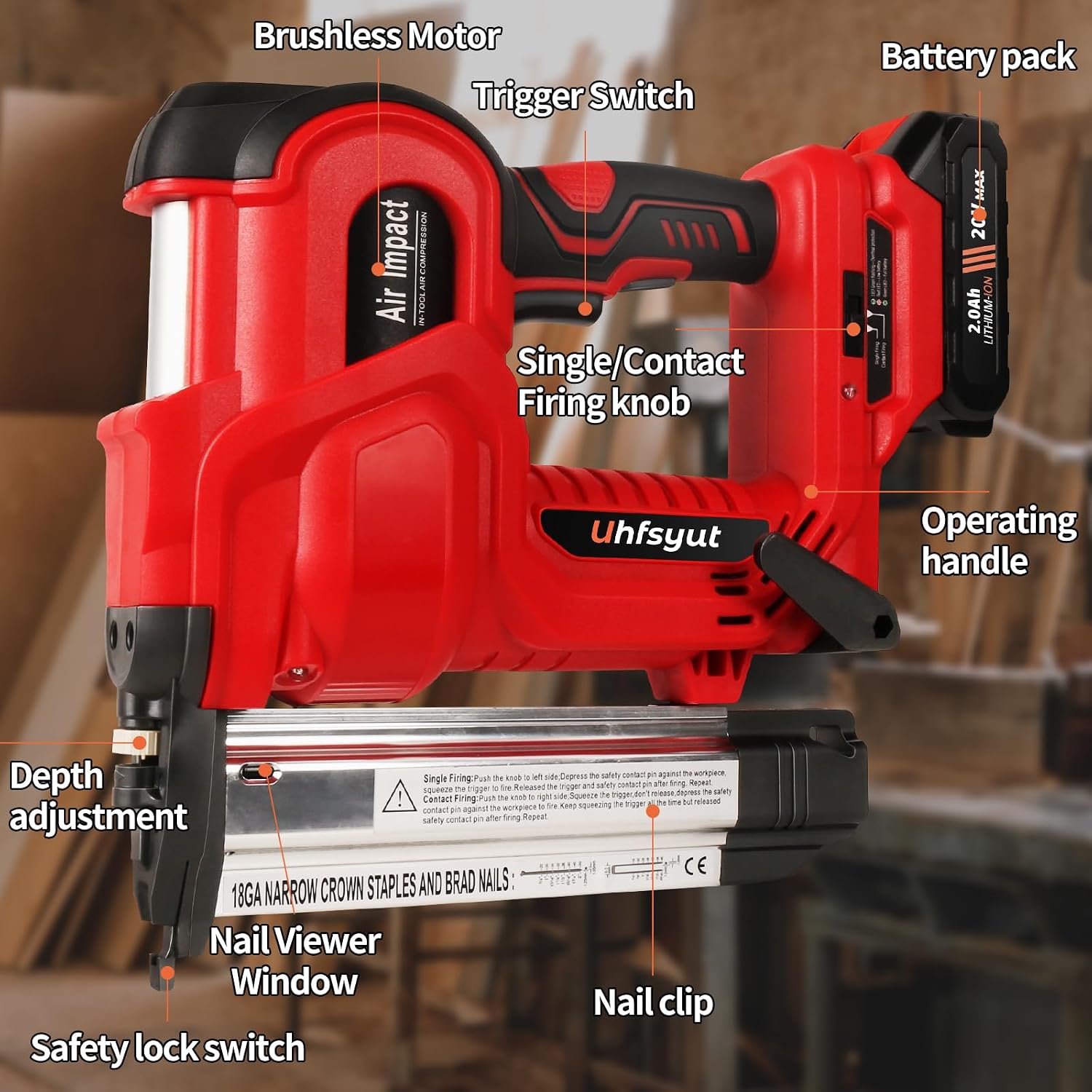 20V Cordless Brad Nailer Stapler - 2-in-1 Heavy Duty Battery Nail Gun with 2000 Nails & Adjustable Depth Control for Professional Woodworking & Home Renovation (One Battery Set)
