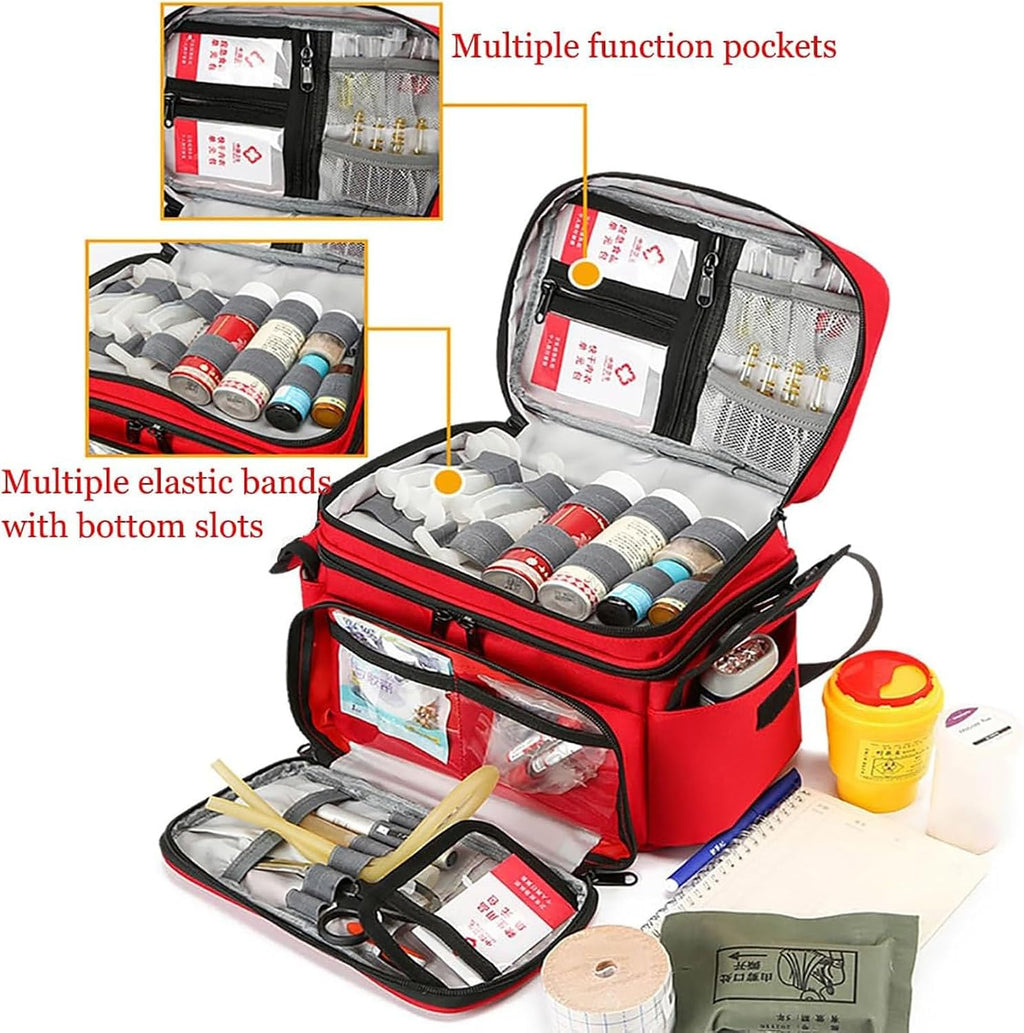 First Aid Kit Bag Empty, Portable Medicine Storage Bag with Multi Pockets,Double-Layer Medicine Pill Bottle Organizer, First Aid Box for Travel and Home Storage