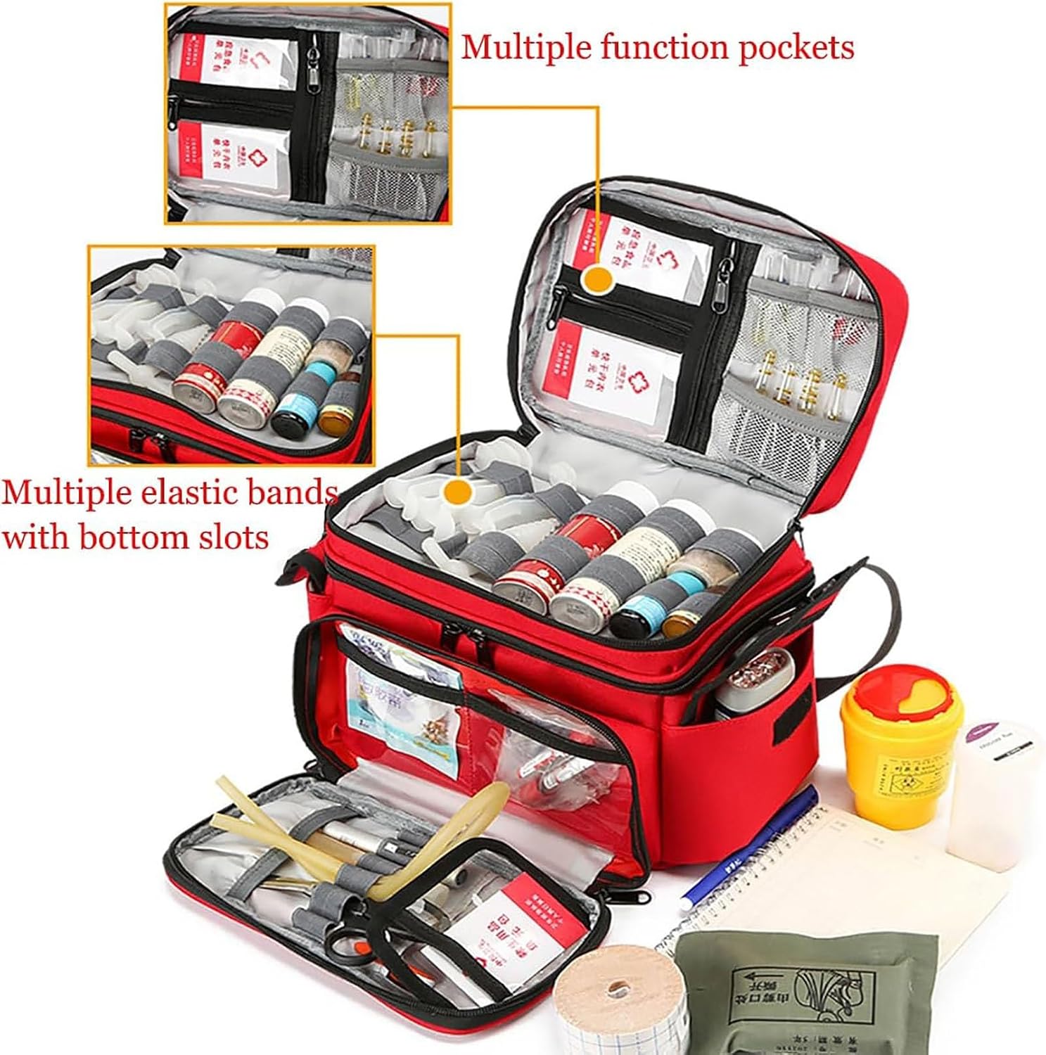 First Aid Kit Bag Empty, Portable Medicine Storage Bag with Multi Pockets,Double-Layer Medicine Pill Bottle Organizer, First Aid Box for Travel and Home Storage