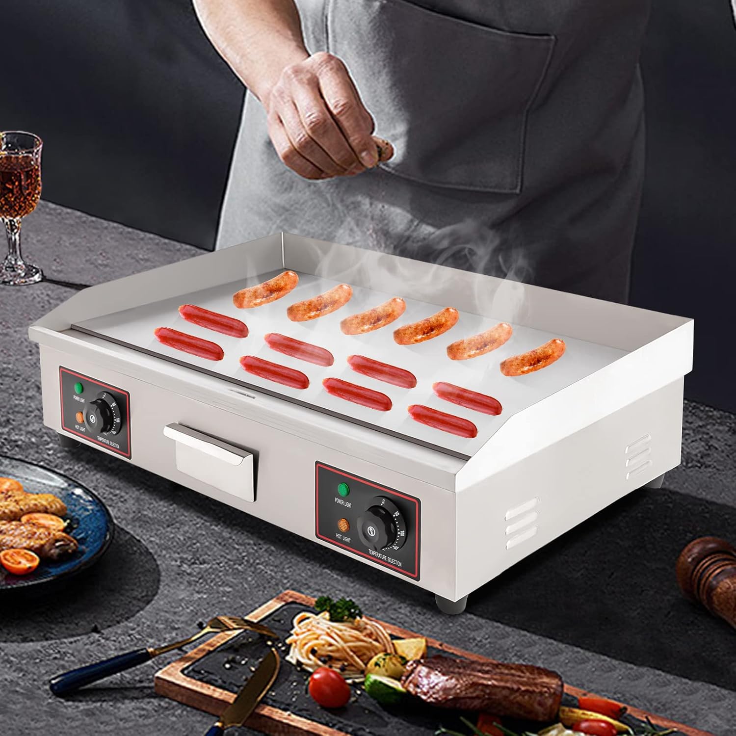 Commercial Electric Griddle, 30' 3000W Electric Countertop Flat Top Griddle Grill, Non-Stick Stainless Steel Teppanyaki Grill, Adjustable Temperature Control 122-572℉ (No Plug)