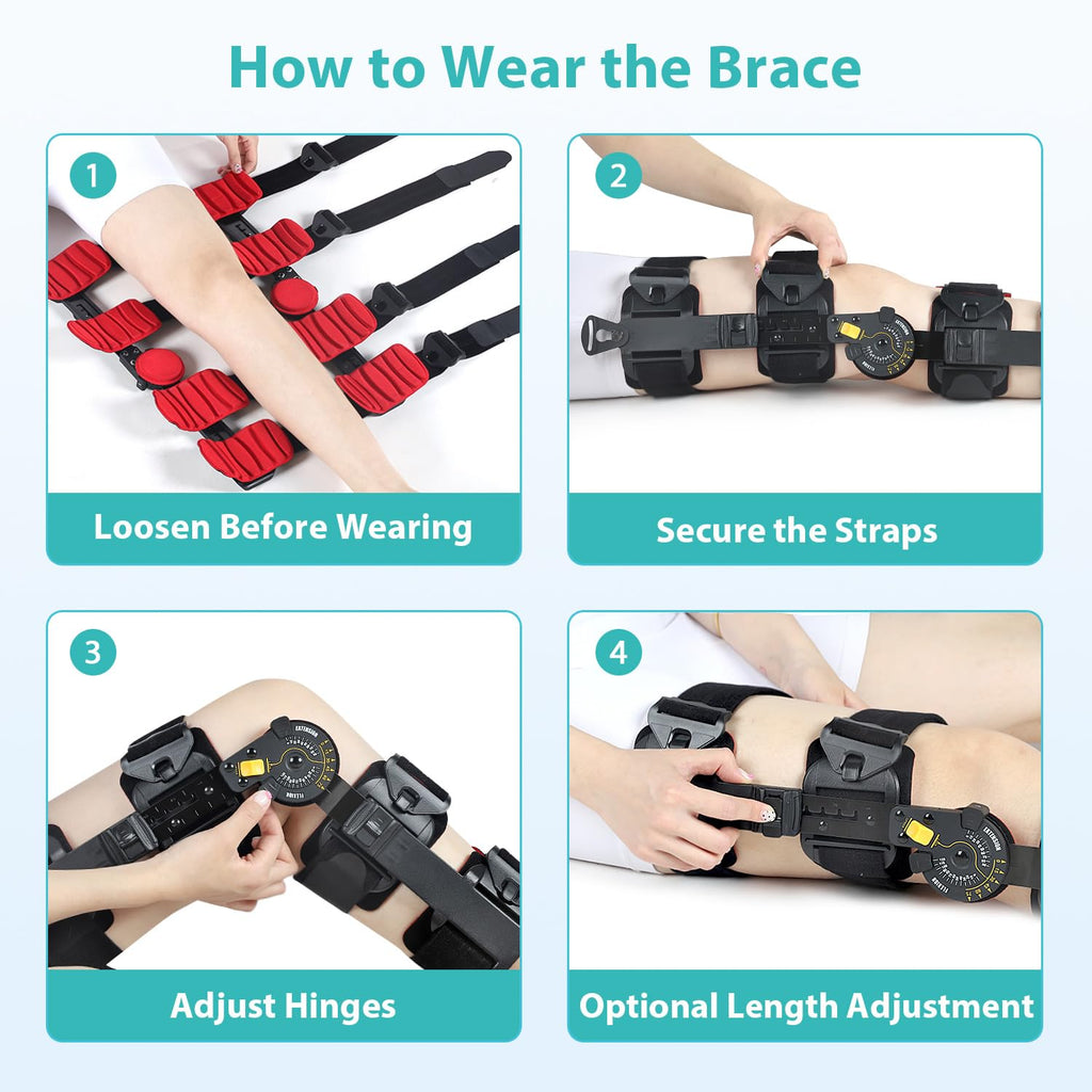 Gambo ROM Knee Brace: Hinged Knee Brace for ACL, MCL, PCL Injuries & Arthritis - Adjustable Post-Op Knee Support for Recovery