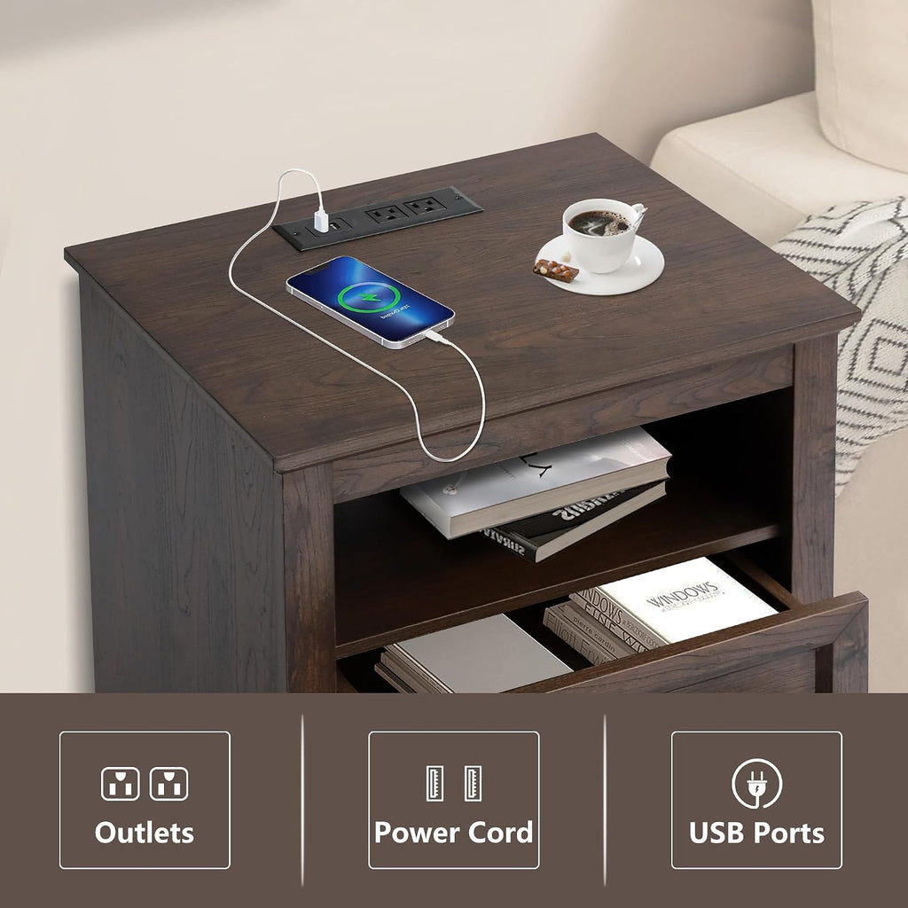 LOUVIXA Farmhouse Bedroom Sets of 4, 4Pcs Farmhouse Dresser Set，Including 9 Drawer Dresser, 5 Drawer Dressers and Nightstand Set of 2 with Charging Station (Brown Sets, 4 Pieces)