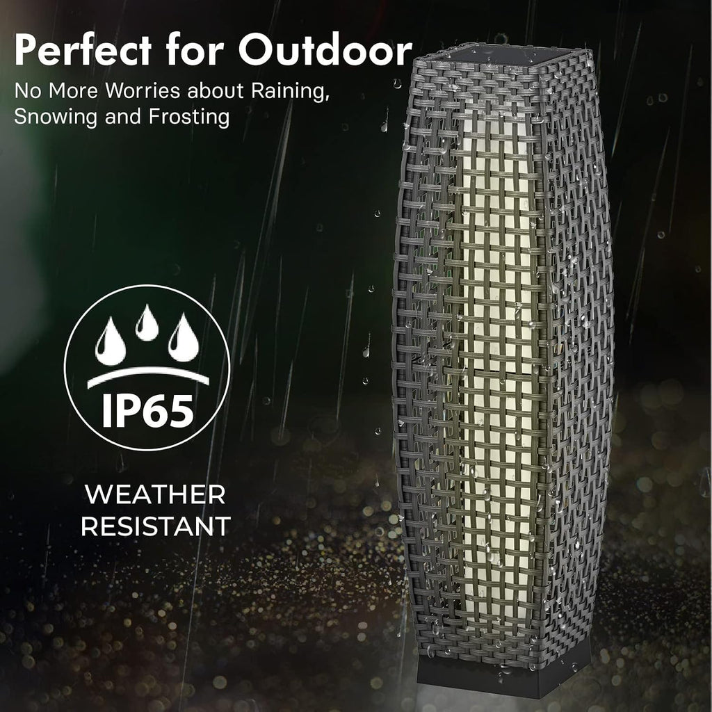Grand Patio 2-Piece Outdoor Solar Floor Lamps, Wicker Lantern Lights, Water-Resistant Patio Lighting for Deck, Garden & Porch, Large Fuji, Silver Gray