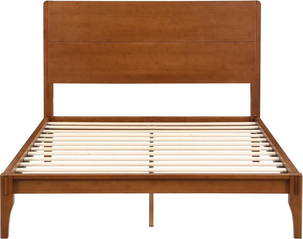Merax Full Size Bamboo Platform Bed, Mid-Century Modern Bed Frame with Tall Headboard, Solid Sustainable Bedframe Full-Size, Wood Slat Support, No Box Spring Needed, Easy Assembly, Noise Free, Brown