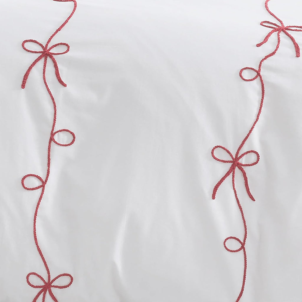 Peri Home Red Bows Bedding 100% Cotton 3-Piece Comforter Set, Full/Queen