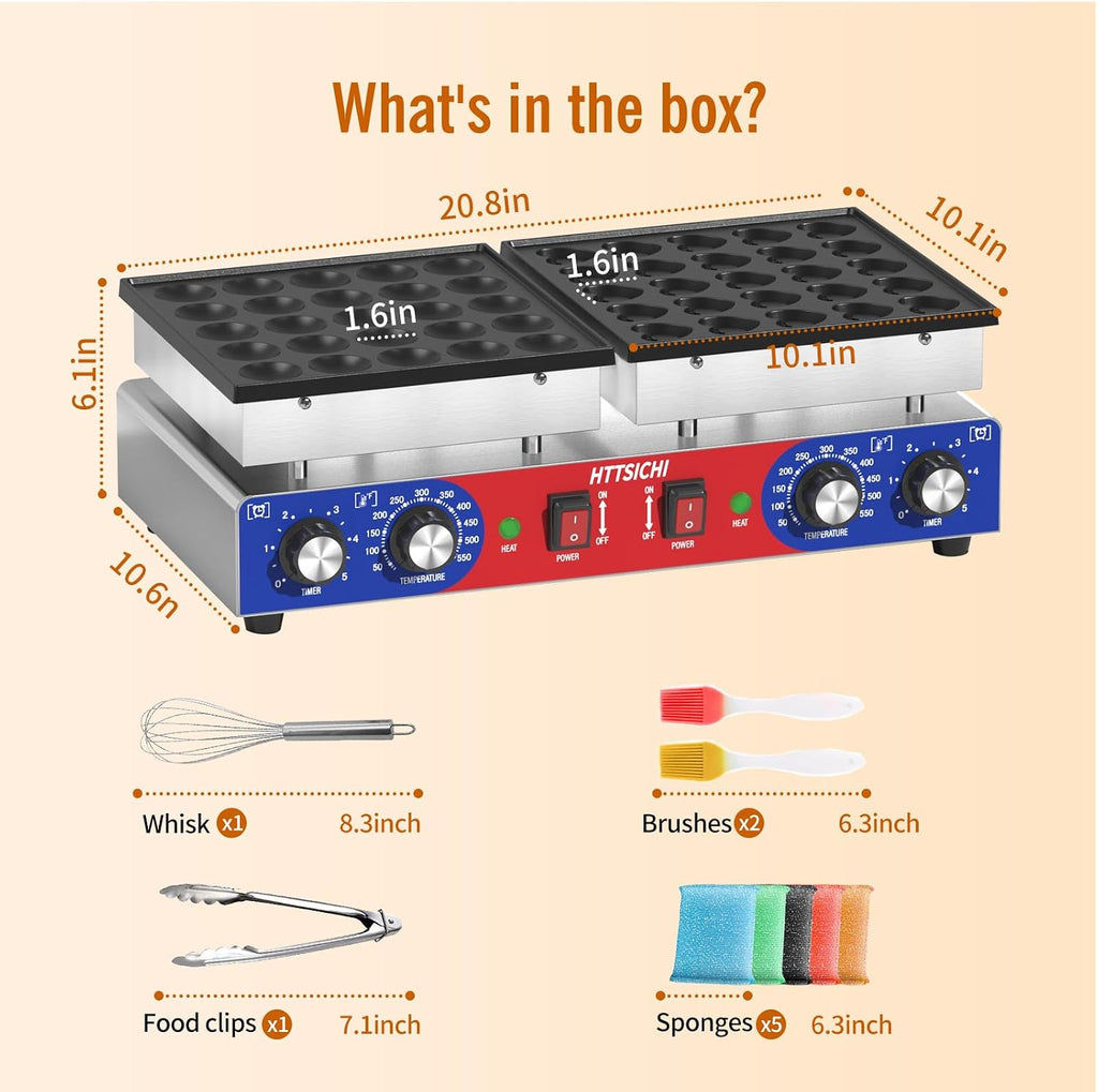 Electric Mini Pancake Maker, Temperature Control, Includes Baking Tools and Accessories (50 Pcs)