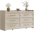 SICOTAS 6 Drawer Dresser for Bedroom-56.4' Extra-Wide Wooden Chest of Drawers with Large Storage, Long Dresser TV Stand with Drawers, Farmhouse Closet Dressers for Nursery Living Room, Grey White Oak