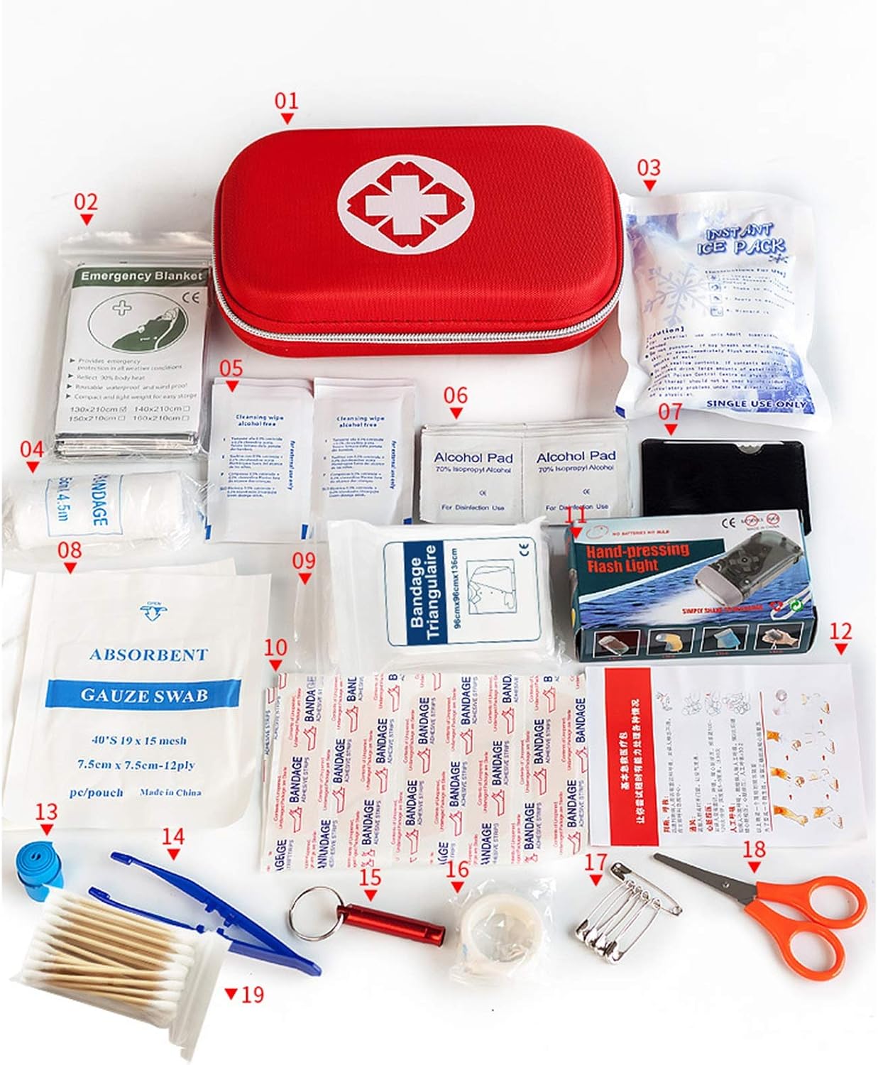 Portable First Aid Kit Bag, Mini Medicine Storage Bag Compact Emergency Bag Case for Workplace Home Outdoors Hiking Camping Cars Holidays (44pcs)