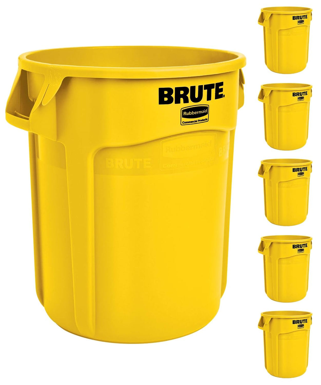 Rubbermaid Commercial Products BRUTE Heavy-Duty Round Trash/Garbage Can, 10-Gallon, Yellow, Outdoor Waste Container for Landscapers/Construction/Restaurants/Back of House/Offices/Warehouses, Pack of 6