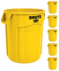 Rubbermaid Commercial Products BRUTE Heavy-Duty Round Trash/Garbage Can, 10-Gallon, Yellow, Outdoor Waste Container for Landscapers/Construction/Restaurants/Back of House/Offices/Warehouses, Pack of 6