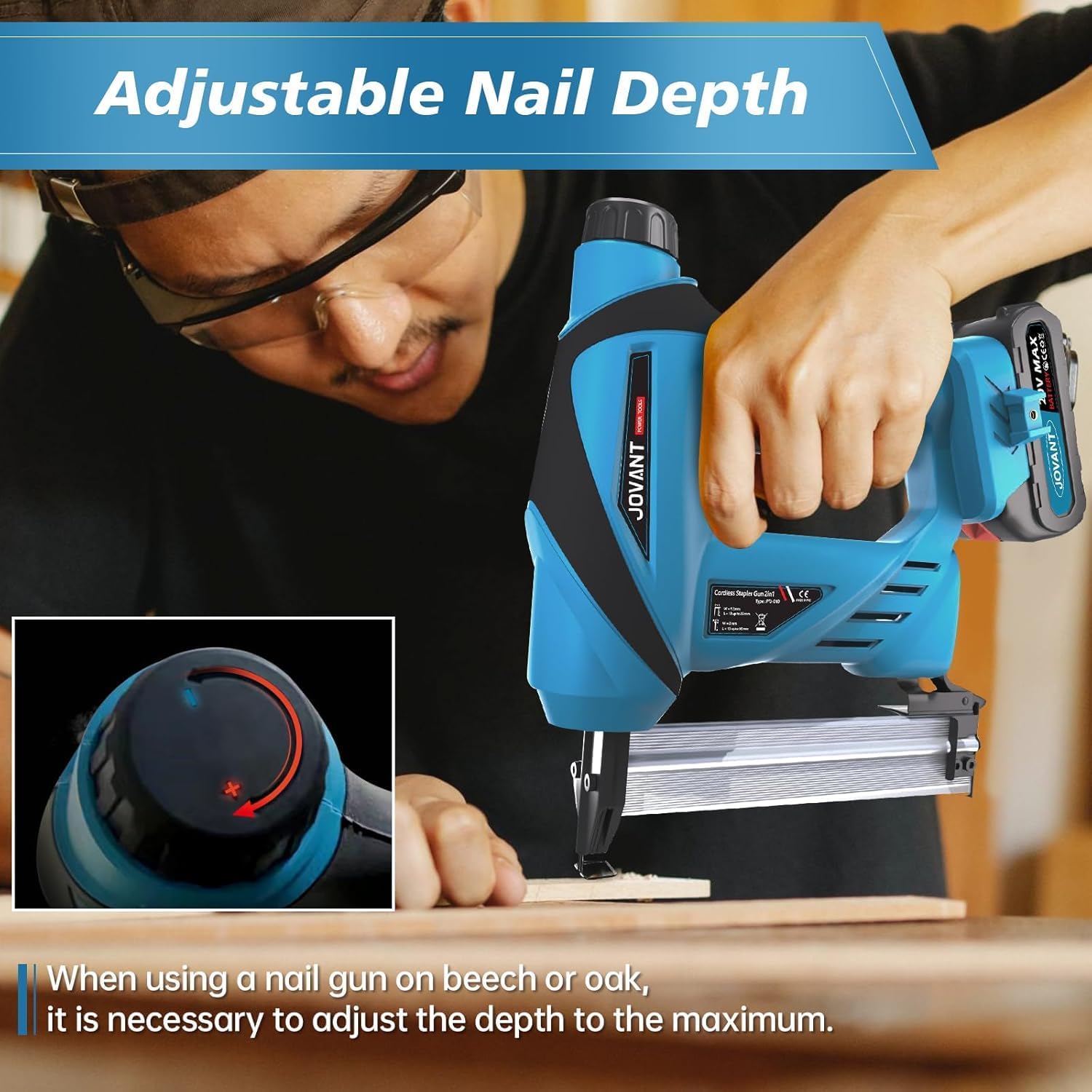 Nail Gun Battery Powered, Cordless Nail Gun with 2 * 2.0Ah Li-ion Battery, 20V 2 in 1 Electric Nail Gun with Staple Remover, Battery Nail Gun for Upholstery, Small Projects and Woodworking