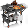 EUTRKei Pizza Oven Table with Topping Station - 45' x 29' Outdoor Grill Cart for Ooni, Ninja, Gozney, Solo Stove, Heavy Duty 450lbs Capacity, Grill Table with Extendable Desk for Tailgating Backyard
