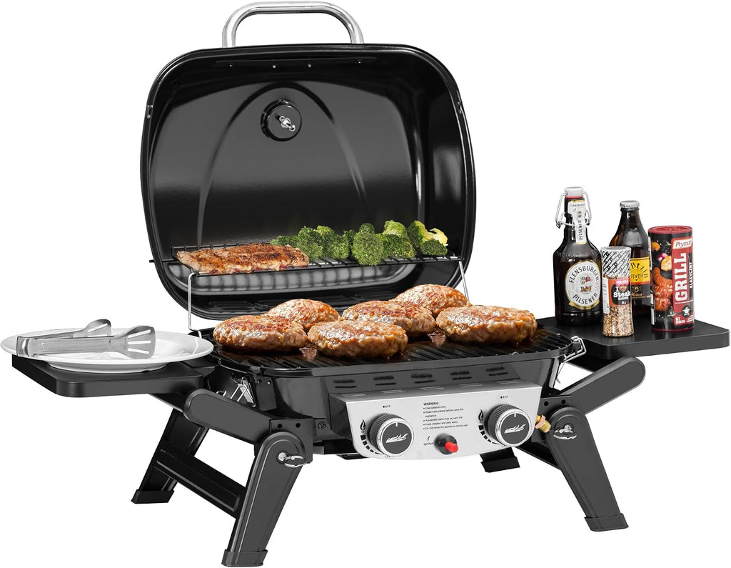 Royal Gourmet GT2005 2 Burner Portable Propane Gas Grill with 24 Inch Tabletop Cover Bundle - Foldable Tables & Legs, 270 sq. in. Cooking Area, Black