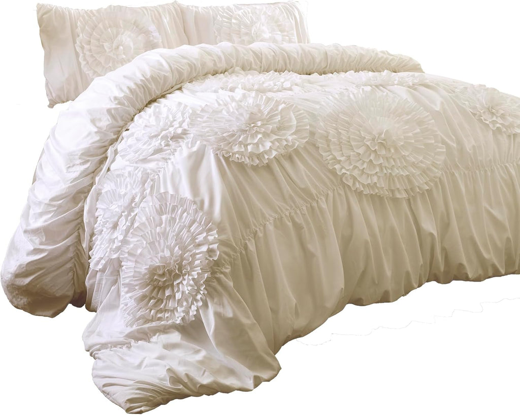 Lush Decor 3 Piece Serena Comforter Set, Queen, Ivory