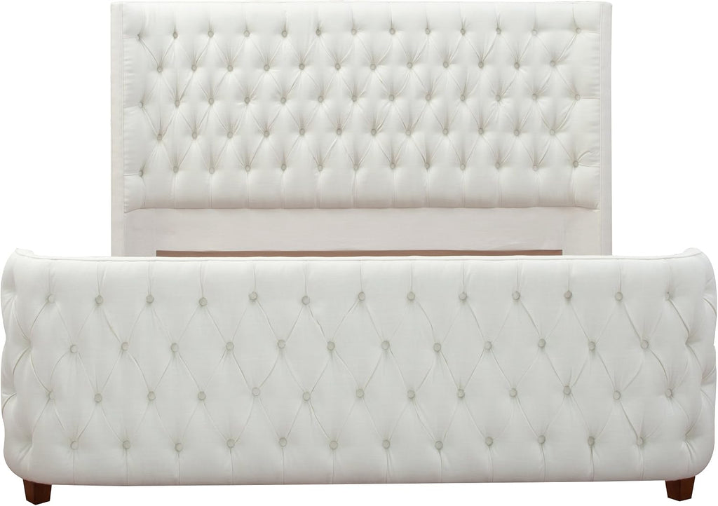 Jennifer Taylor Home Brooklyn King Tufted Panel Bed Headboard and Footboard Set, Antique White Polyester