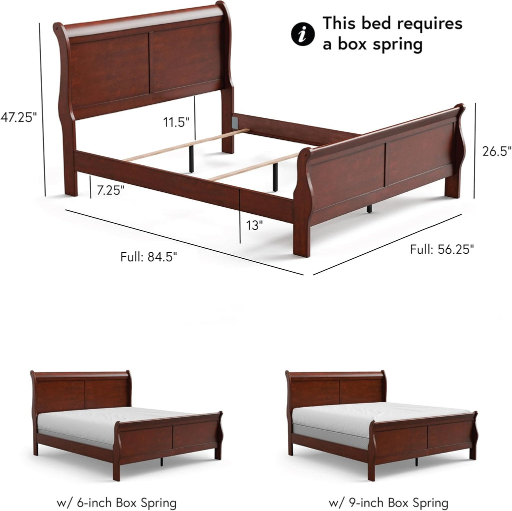 Furniture of America Arabella Traditional Wood Full Bed Frame with Headboard and Footboard, Elegant Sleigh Design Bedframe for Bedroom, Guest Room, Easy Assembly, Box Spring Required, Cherry