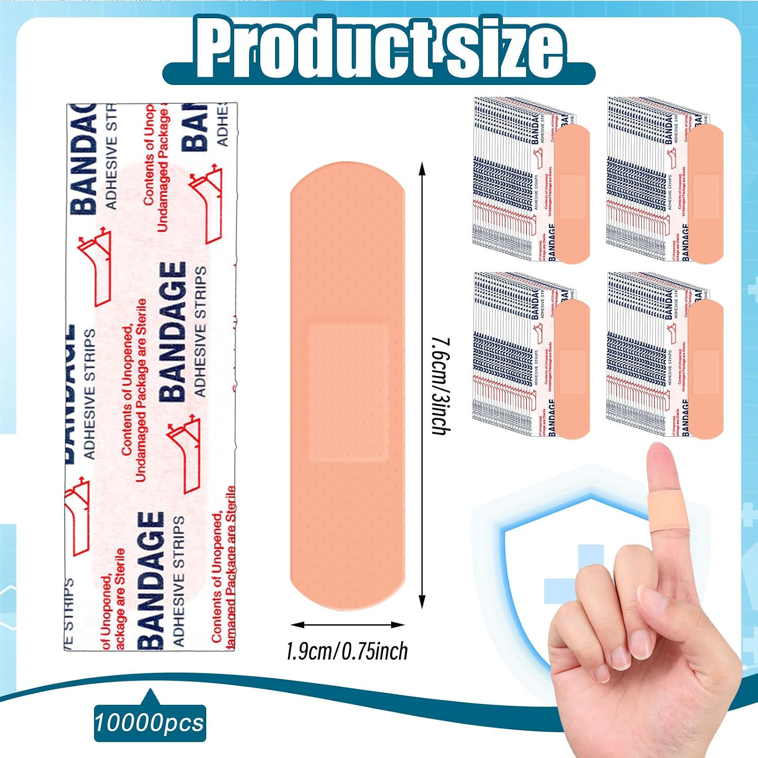 Timgle 10000 Pcs 3/4' x 3' Adhesive Bandages Bulk Waterproof Adhesive Breathable Bandages for Sensitive Skin School Nurses Businesses Travel First Aid Kits Homeless Care Supplies Donations
