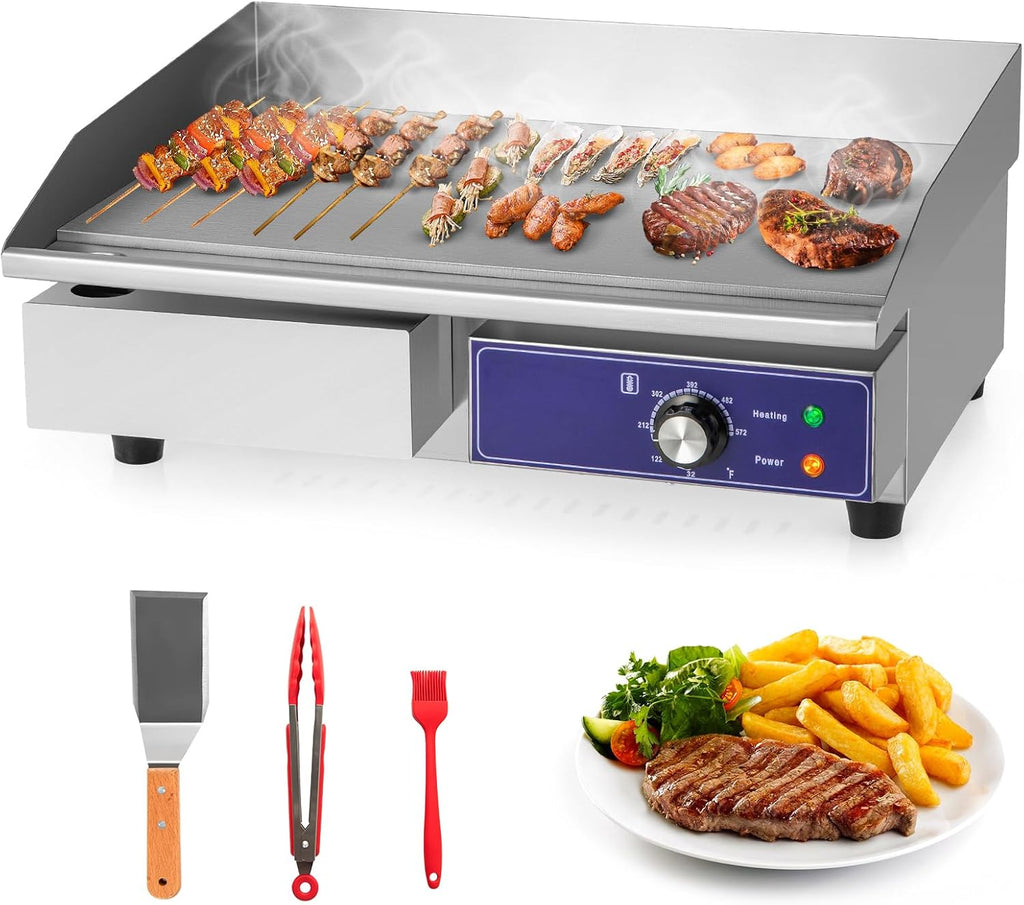 Giantex Commercial Electric Griddle 22' - 110V 2000W Countertop Griddle with Cast Iron Griddle Plate & Stainless Steel Frame, Restaurant Teppanyaki Flat Top Grill, Adjustable Temp Control 122℉-572℉