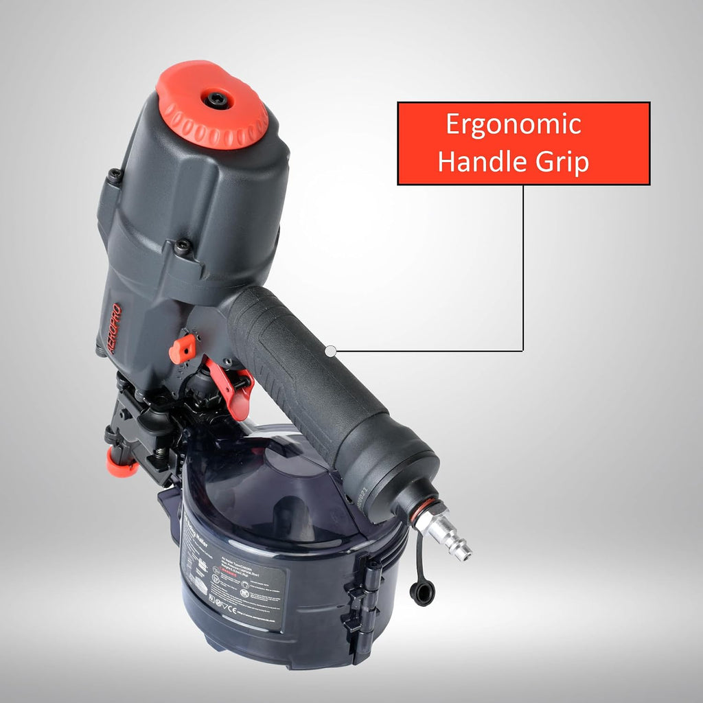 AeroPro CN65R 15 Degree 1-1/2″ to 2-1/2″ Pneumatic Coil Siding Nailer with Tool-less Depth Adjustment and Side Load, Tilt Bottom Magazine