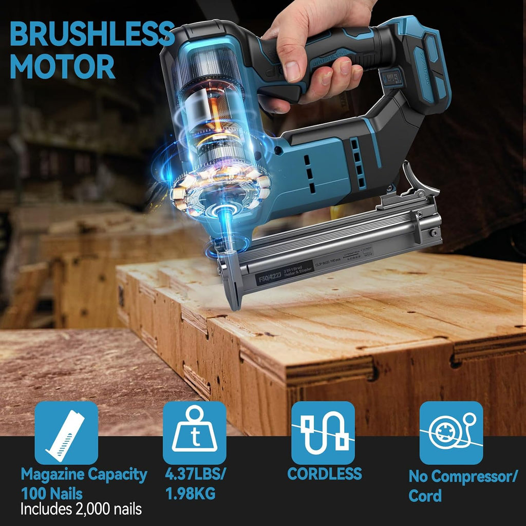 Cordless Brad Nailer for Makita 18V Battery (Tool Only), 2-in-1 Electric Nail/Staple Gun, 18 Gauge Brushless with 2000 Nails for Wood Carpentry, 2 Modes (for Makita)