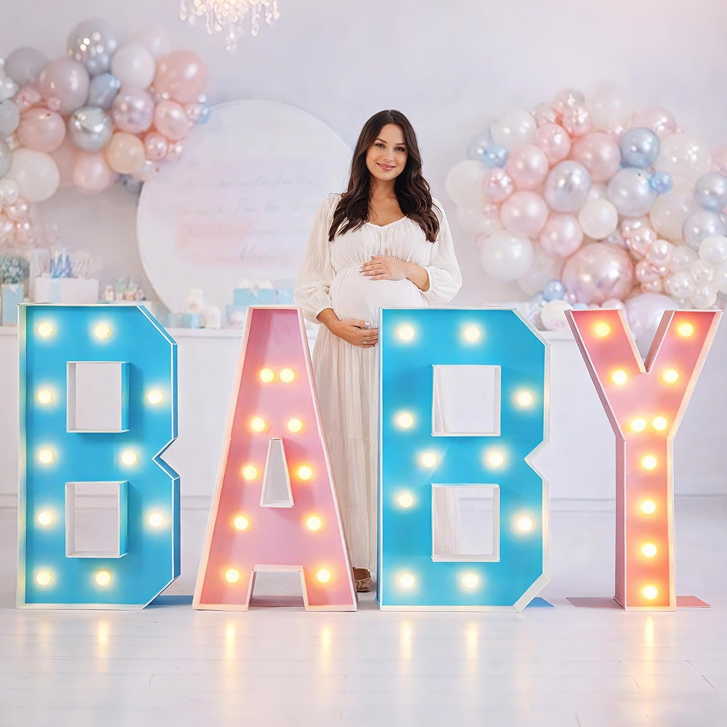 Gerrii 4ft Marquee Letters, Baby Letters for Baby Shower Decorations for Girl Boy, Large Light up Letter 4 Feet Tall for Gender Reveal Party Supplies, Colorful Sign, Backdrop