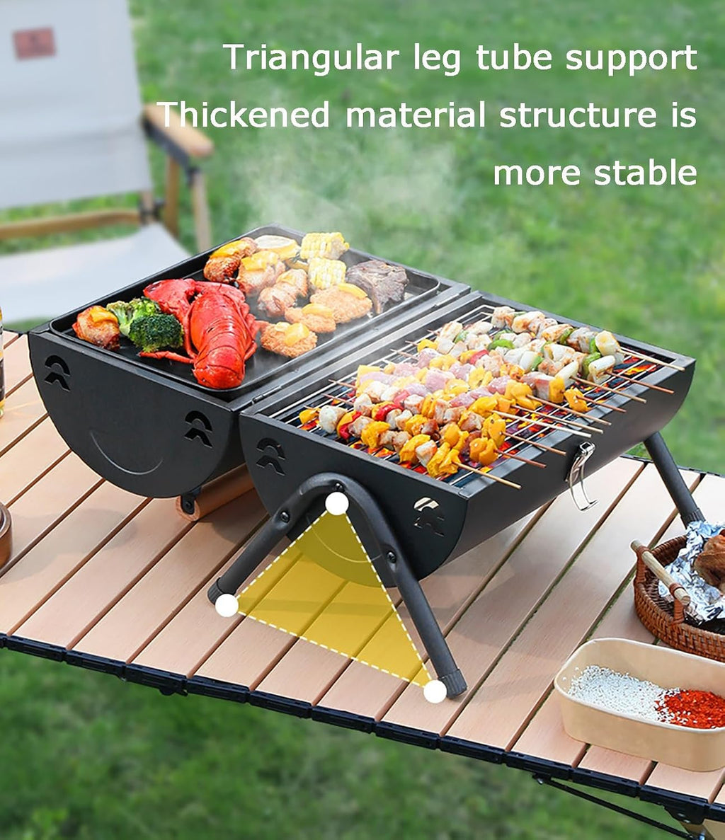 Portable Small Folding Charcoal Grill Fire Pit Grill with Griddle Rack for Camping Picnic Garden Beach Party Small Table Top Outdoor Grill (Color : White)