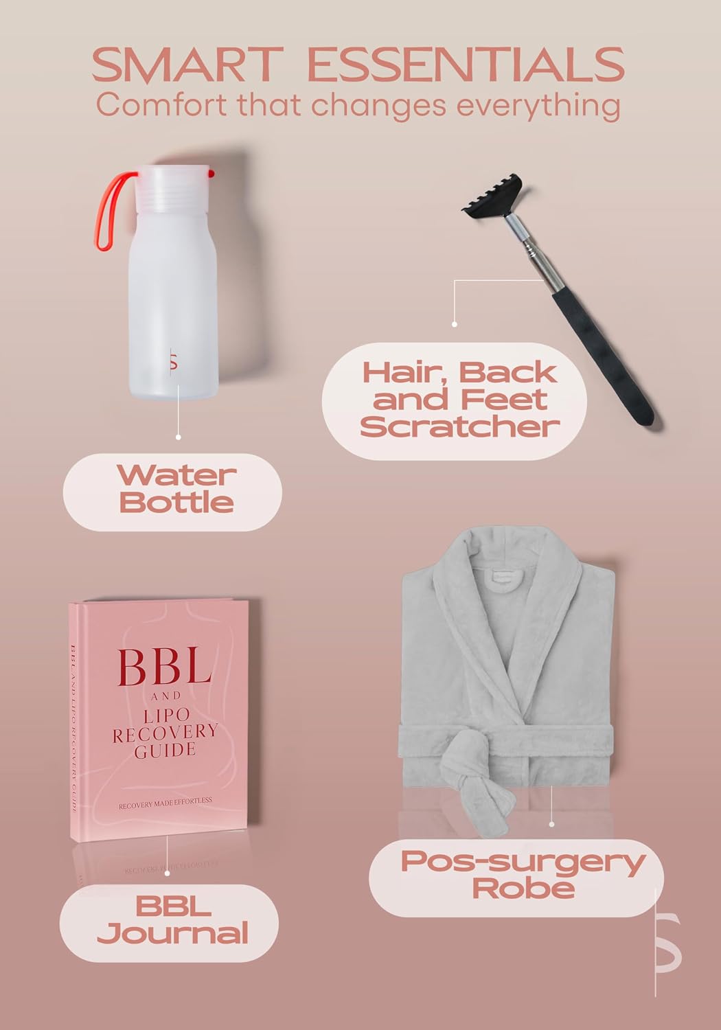 BE SHAPY Lipo and BBL Surgery Recovery Items | Premium Hospital Bag with Essentials | BBL Pillow and Liposuction Recovery Supplies L