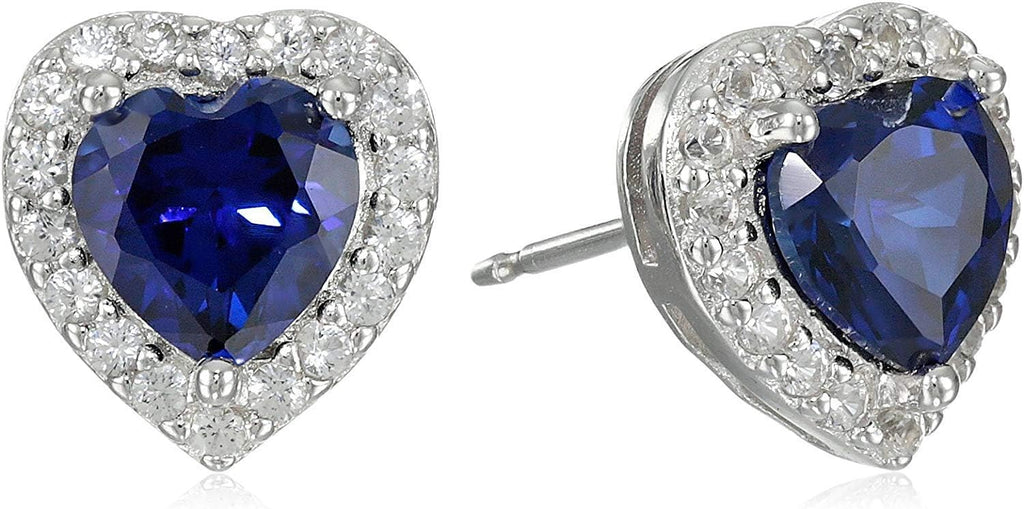 MORGAN & PAIGE .925 Sterling Silver Gemstones and White Sapphire Halo Heart Pendant Necklace, Ring and Stud Earrings for Women Set - Birthstone Jewelry Sets for Women, 18in Cable Chain, Size 7 Ring