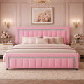 HOMBCK King Size Bed Frame, Velvet Upholstered Bed with Diamond Headboard, Modern Bed King Szie with Wooden Slats Support, No Box Spring Needed, Easy Assembly, Pink