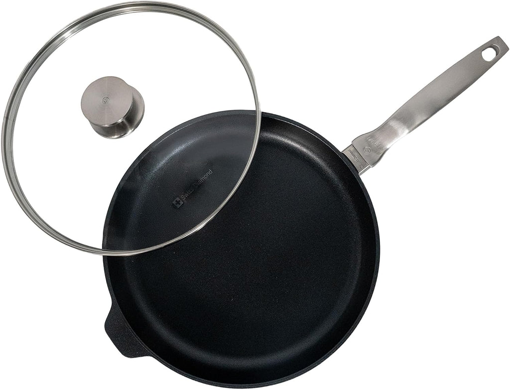Swiss Diamond Nonstick Frying Pan Hybrid Ceramic and Diamond-Infused Fry Pan With Glass Lid, Dou Ceramic, Dishwasher and Oven Safe Fry Pans (11 IN)
