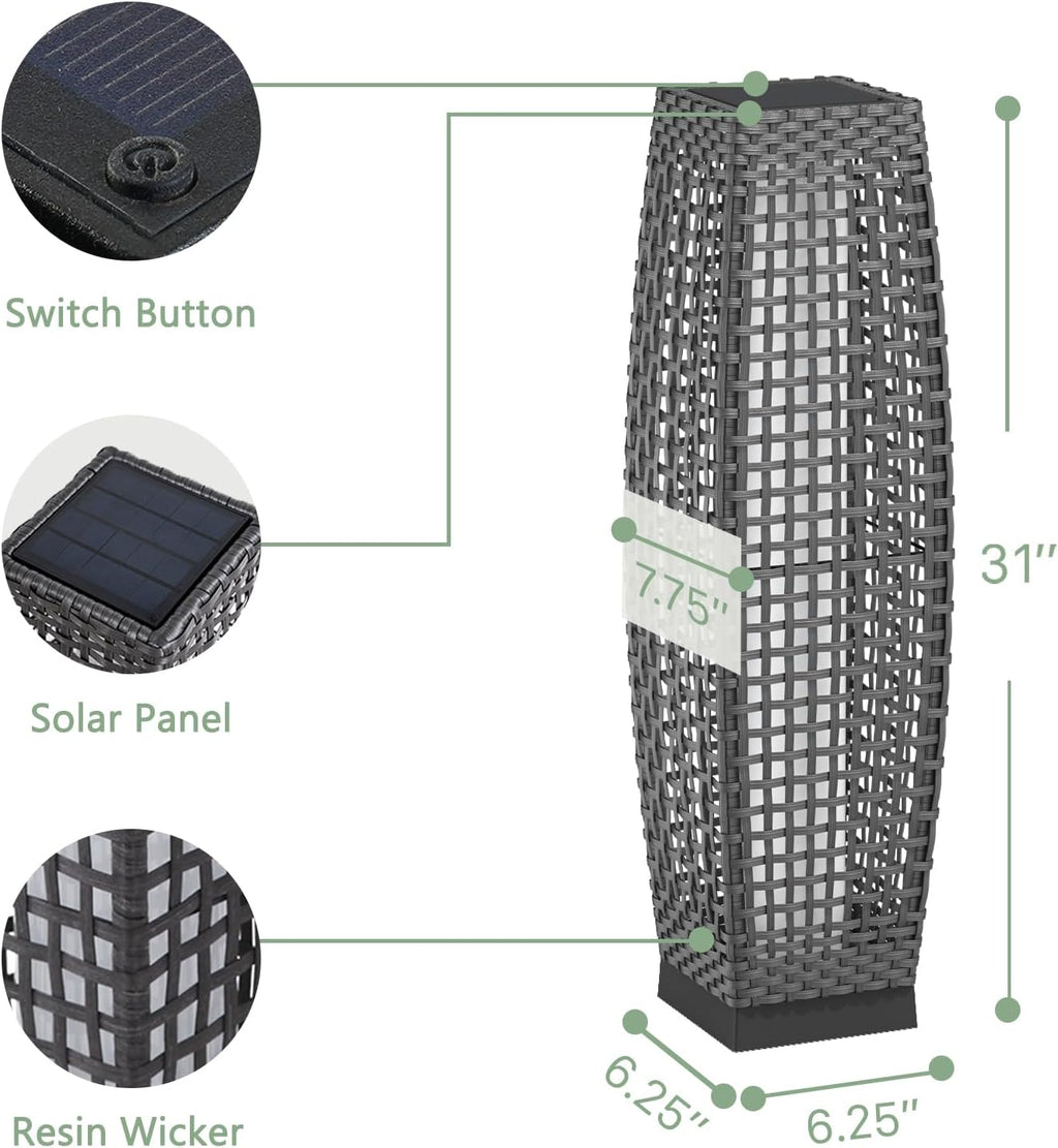 Grand Patio 2-Piece Outdoor Solar Floor Lamps, Wicker Lantern Lights, Water-Resistant Patio Lighting for Deck, Garden & Porch, Large Fuji, Silver Gray