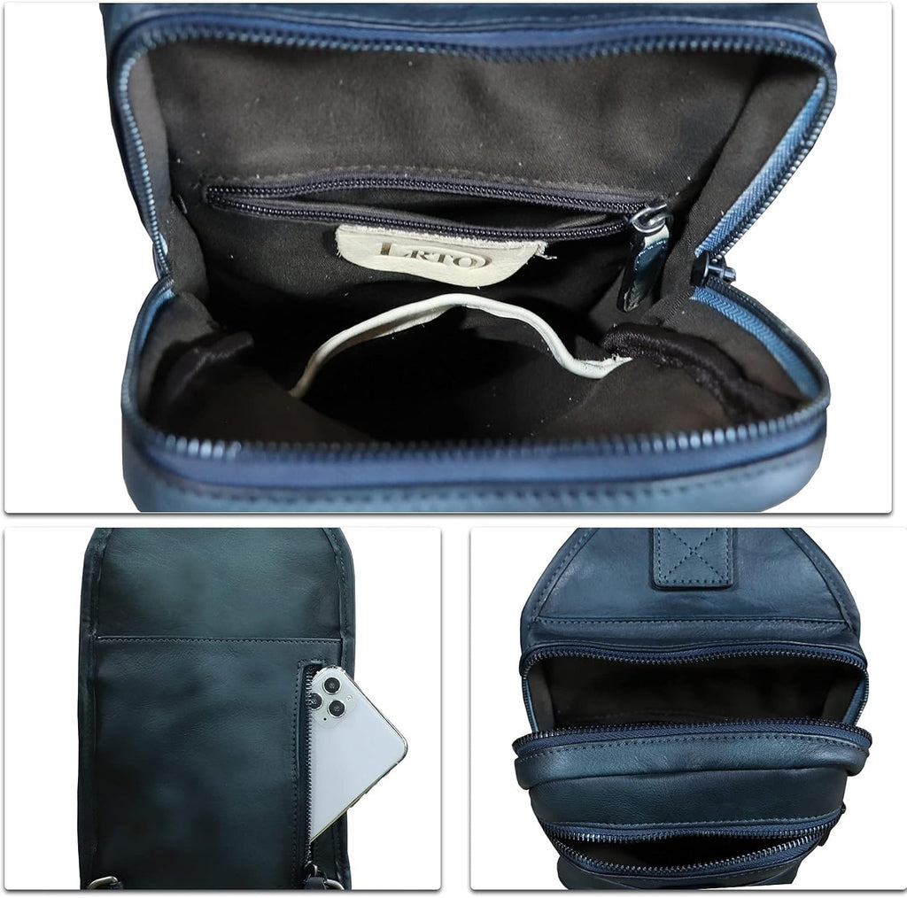 Genuine Leather Silng Bag for Men and Women Retro Leather Sling Backpack Purse Shoulder Crossbody Bag Chest Bag