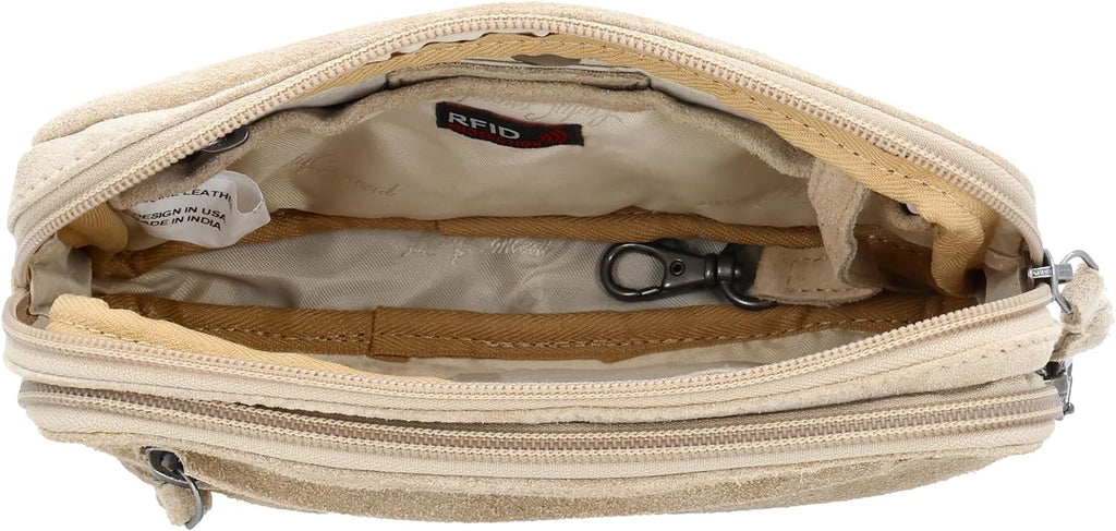 Lady Conceal Kailey Concealed Self Defence Waist Bag by Lady Conceal - Buffalo or Suede Cowhide Leather, 3 Open Sides and Locking Zippers with Universal Holster (Sand) - 8' L x 5.5' H x 2.25'