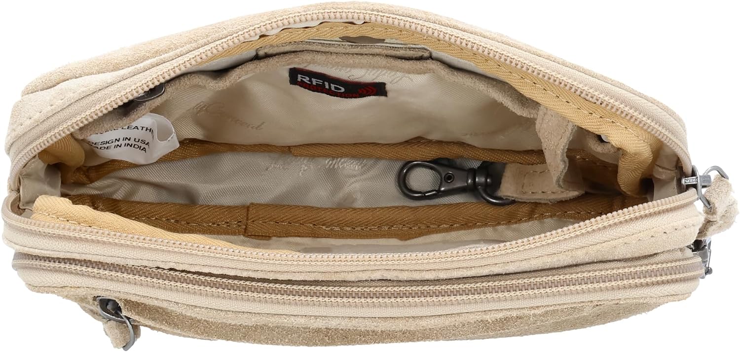 Lady Conceal Kailey Concealed Self Defence Waist Bag by Lady Conceal - Buffalo or Suede Cowhide Leather, 3 Open Sides and Locking Zippers with Universal Holster (Sand) - 8' L x 5.5' H x 2.25'