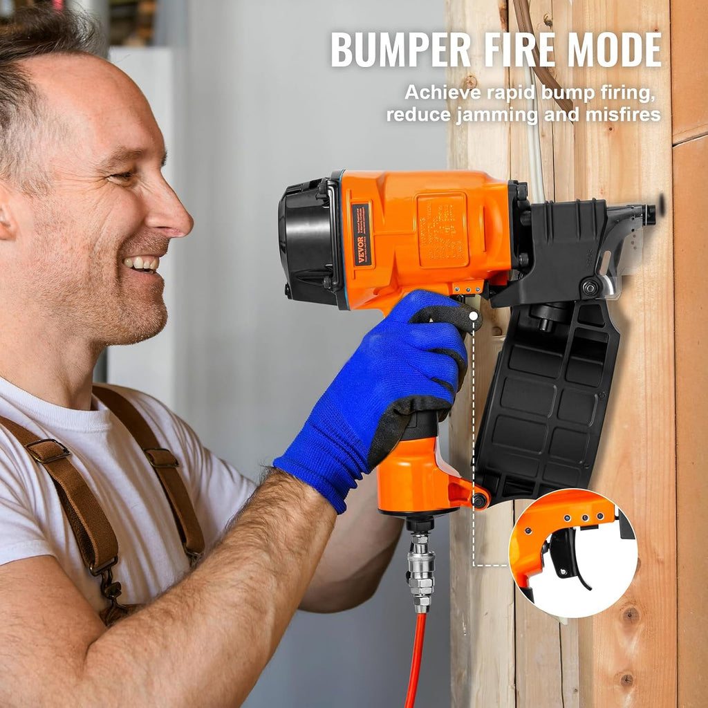 VEVOR Coil Siding Nailer MCN70, 1-3/4' to 2-3/4' 15 Degree Pneumatic Siding Nail Gun, 70-120PSI Air Coil Nailer for Pallet, Crating, Framing, Siding and Fencing