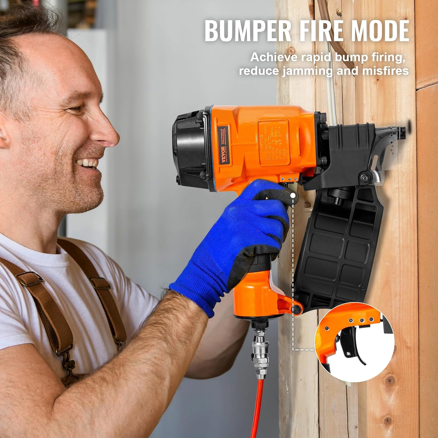 VEVOR Coil Siding Nailer MCN70, 1-3/4' to 2-3/4' 15 Degree Pneumatic Siding Nail Gun, 70-120PSI Air Coil Nailer for Pallet, Crating, Framing, Siding and Fencing