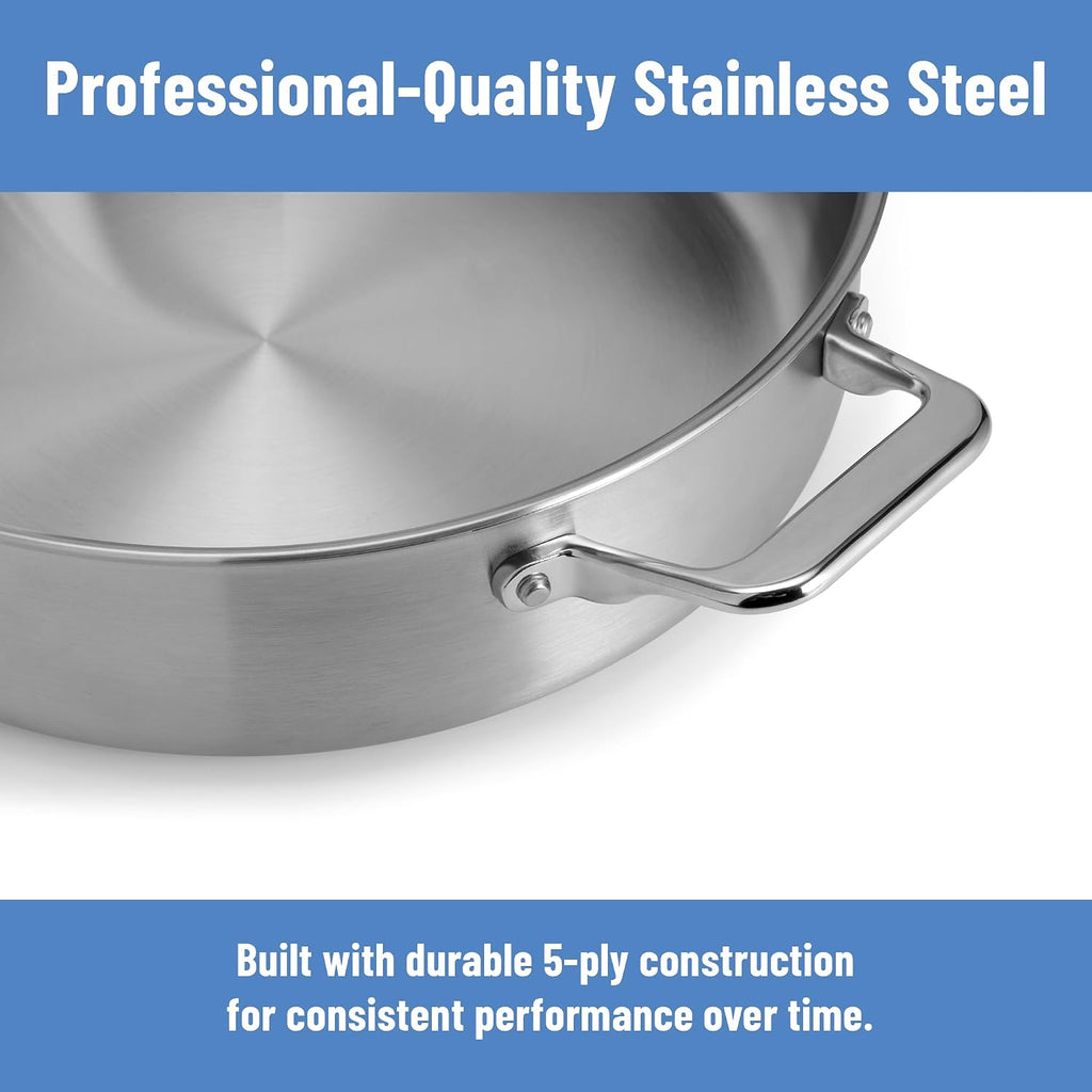 Misen 5-Ply Stainless Steel Sauté Pan with Lid - Versatile, Durable, Dishwasher and Oven Safe - Even Heating, Ergonoic Stay-Cool Handle - For Searing, Braising, and More - 3 QT