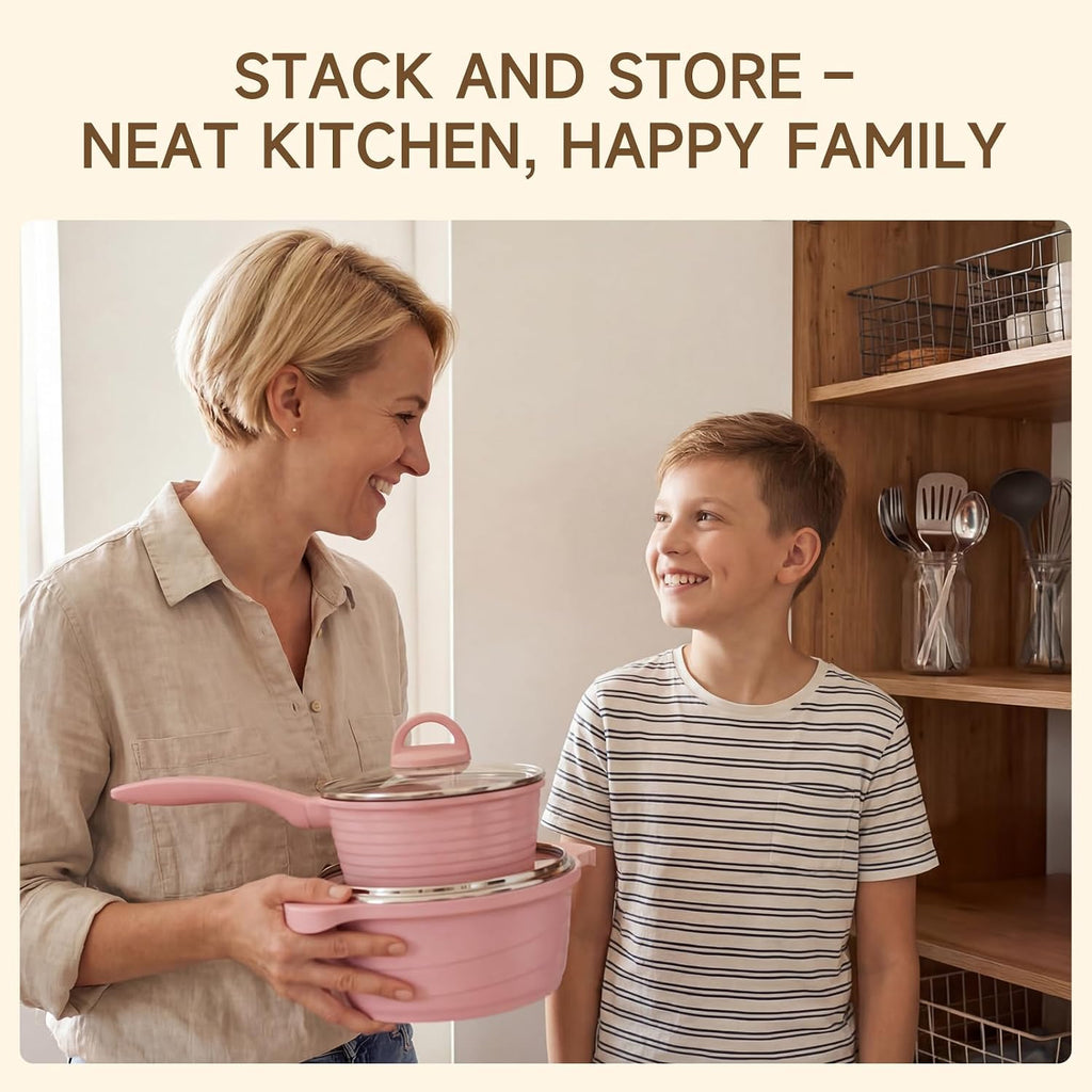 JEETEE Pink Pots and Pans Set Nonstick 23pcs, Healthy Kitchen Cookware Sets, Induction Cooking Set Pink Frying Pans, Saucepans, Sauté & Griddle & Crepe Pan (PFOA & PFAS Free)