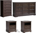 LOUVIXA Farmhouse Bedroom Sets of 4, 4Pcs Farmhouse Dresser Set，Including 9 Drawer Dresser, 5 Drawer Dressers and Nightstand Set of 2 with Charging Station (Brown Sets, 4 Pieces)