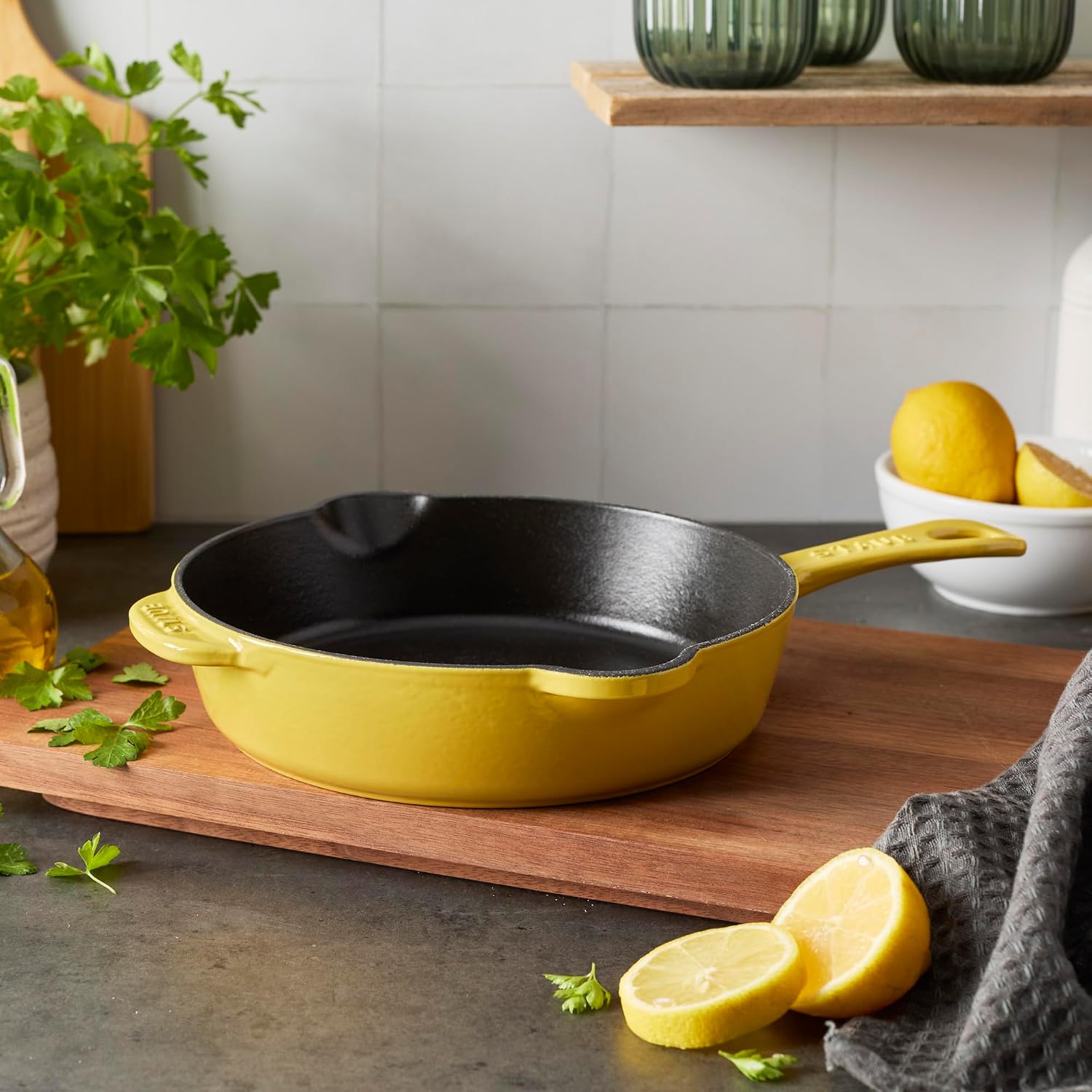 STAUB Cast Iron 8.5-inch Traditional Deep Skillet - Citron