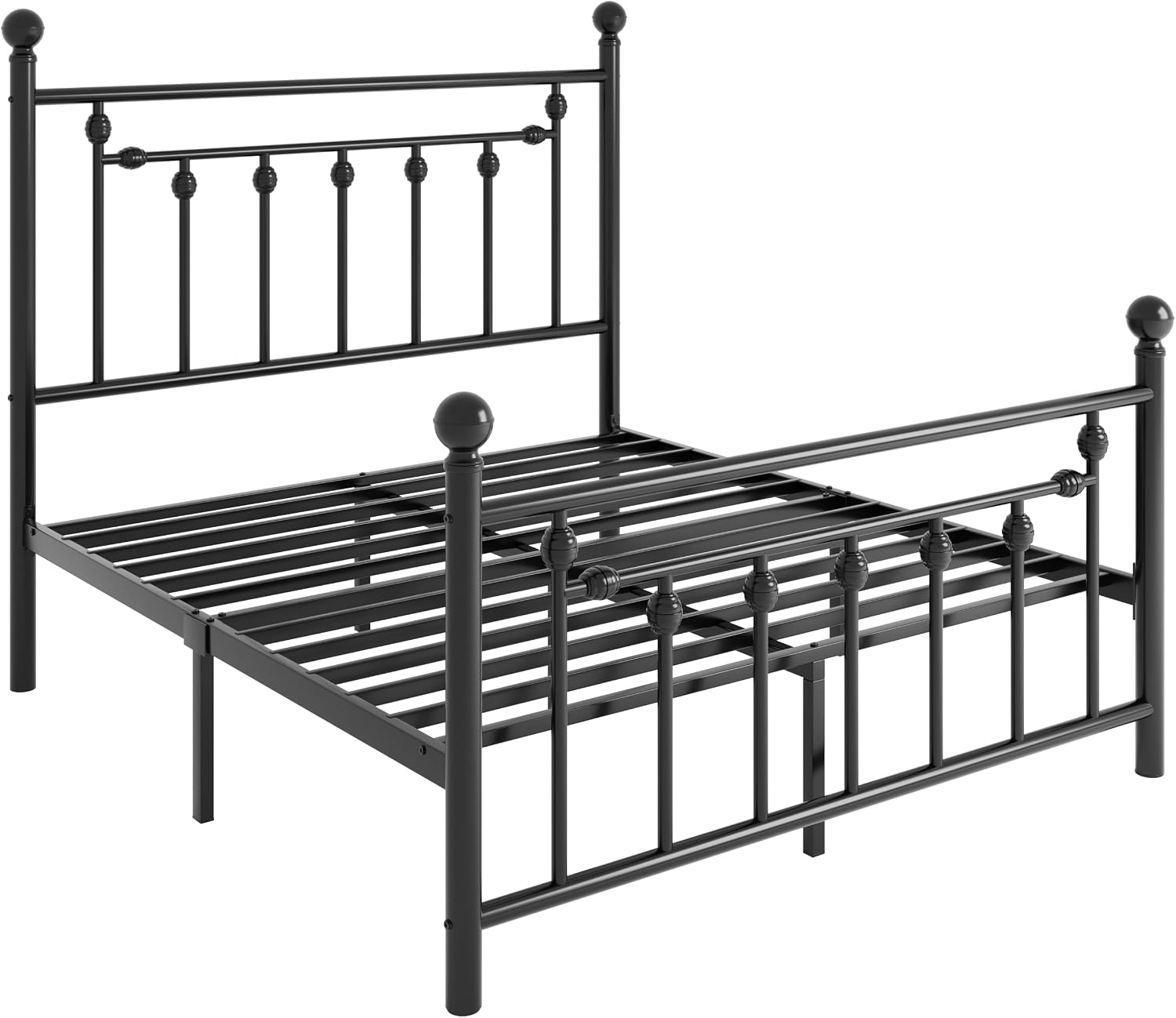 SHA CERLIN 14' Full Size Metal Platform Bed Frame/Victorian Headboard and Footboard/Steel Slats Mattress Foundation for Storage/No Box Spring Needed/Noise Free/Black