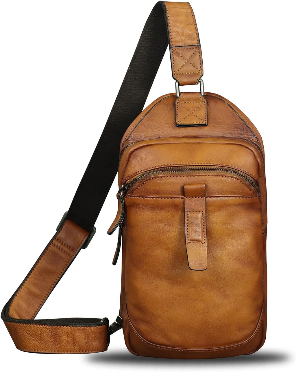 Genuine Leather Silng Bag for Men and Women Retro Leather Sling Backpack Purse Shoulder Crossbody Bag Chest Bag