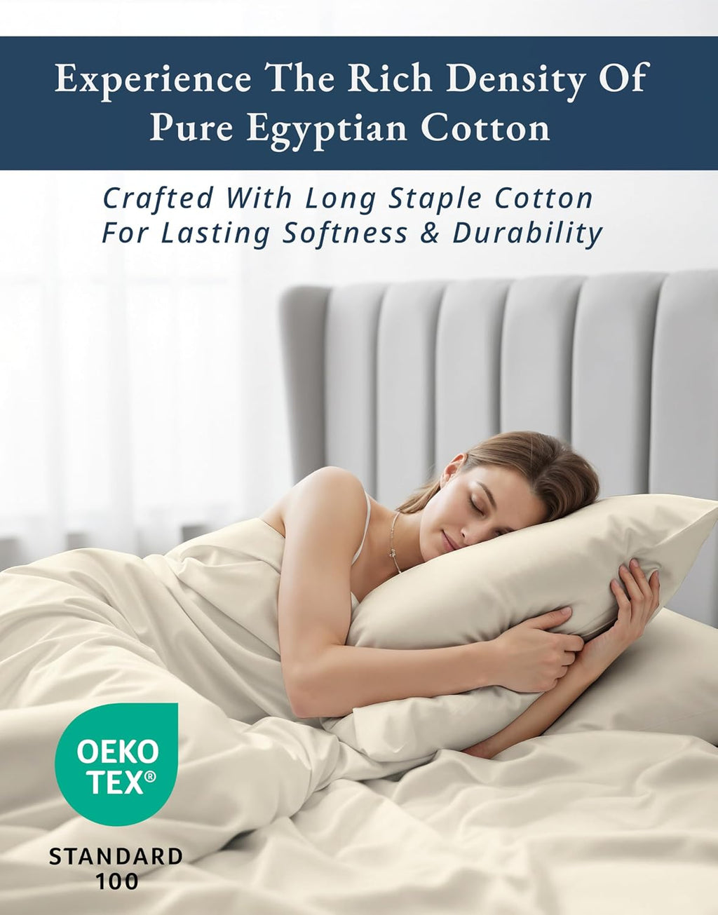 LANE LINEN 100% Egyptian Cotton Split King Bed Sheets for Adjustable Beds Soft & Comfy Sateen Weave for Silky Smooth Finish, Available in Variety of Colors - Ivory