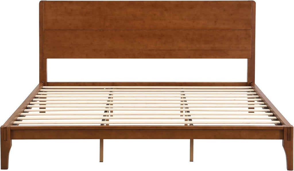 Merax King Size Bamboo Platform Bed, Mid-Century Modern Bed Frame with Tall Headboard, Solid Sustainable Bedframe King-Size, Wood Slat Support, No Box Spring Needed, Easy Assembly, Noise Free, Brown