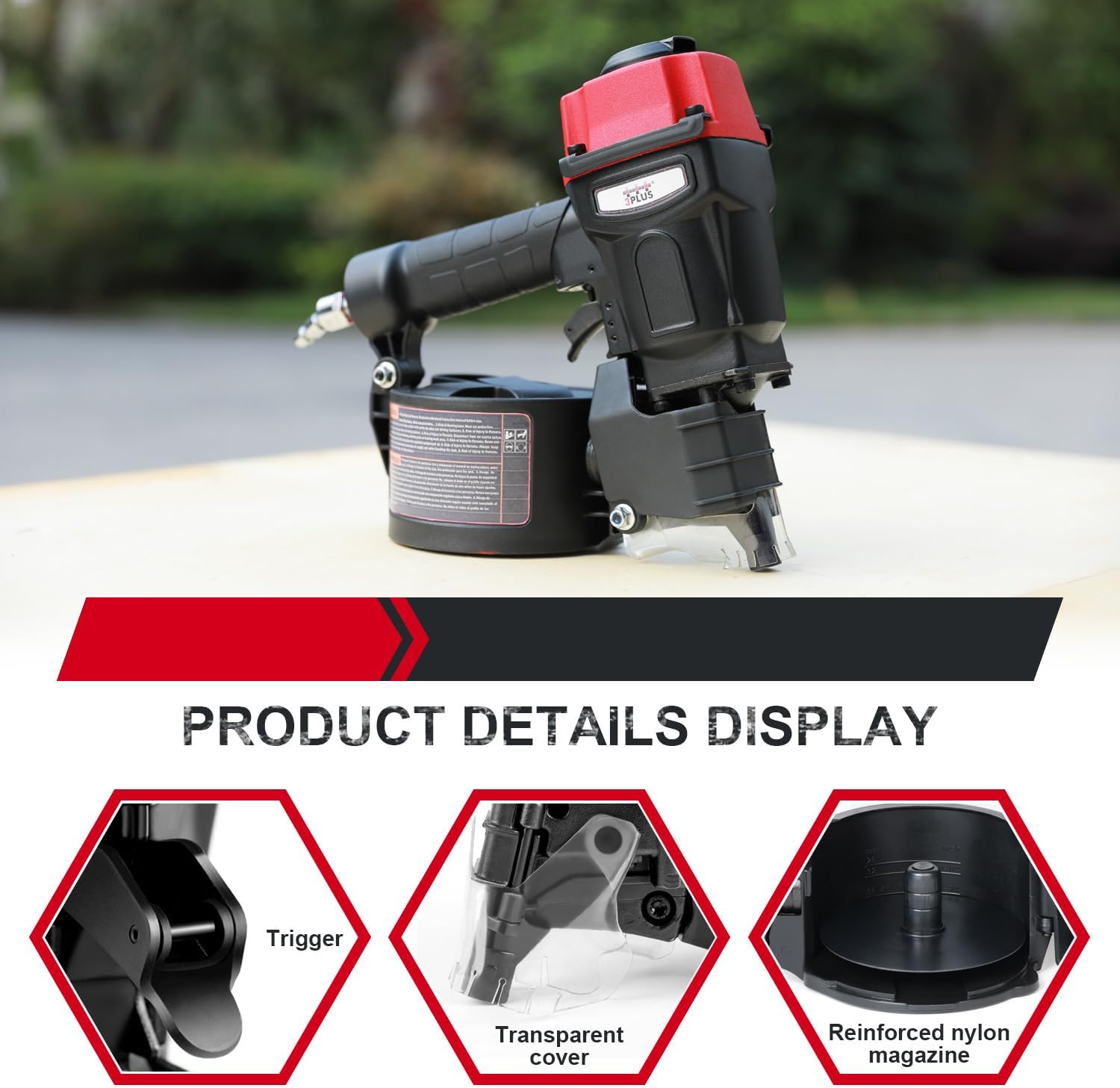 3PLUS HCN55SP Pneumatic Coil Pallet Nailer Professional Air Nail Gun Accepts 15 Degree 1-Inch to 2-1/4-Inch Wire Collated Nails