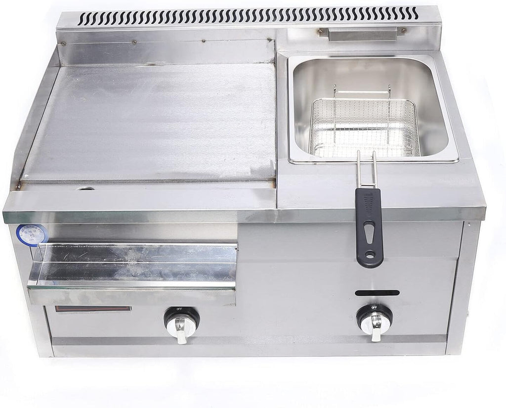 Xuthusman Commercial Stainless Steel Double Burner Gas Propane Tabletop Griddle and Deep Fryer Combo