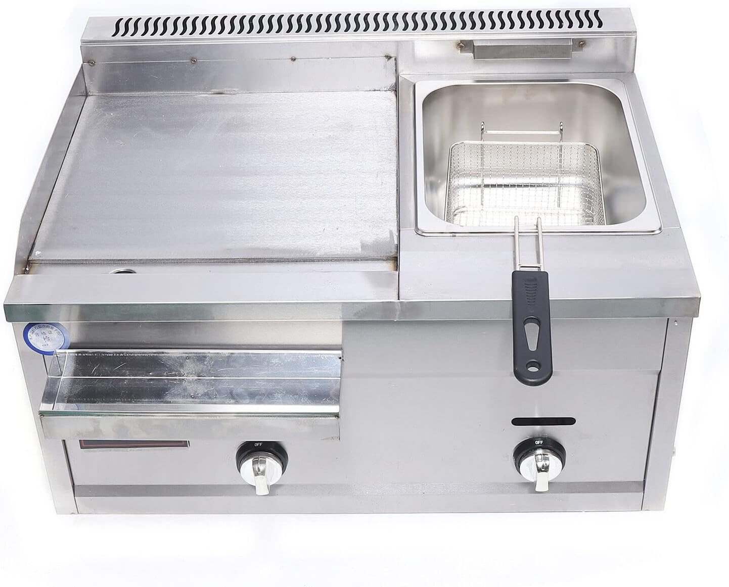 Xuthusman Commercial Stainless Steel Double Burner Gas Propane Tabletop Griddle and Deep Fryer Combo