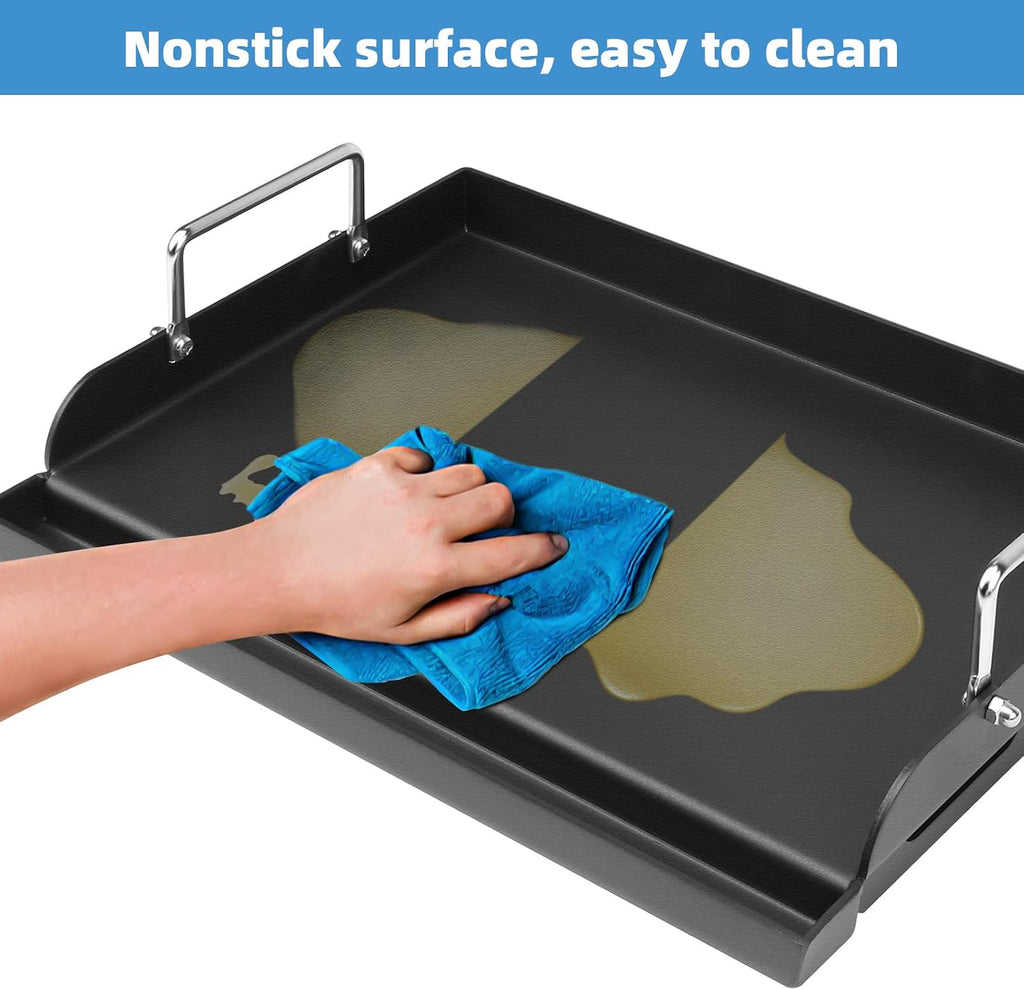 25' x 16' Griddle Plate for Gas Grill - Nonstick Coating Cooking Griddle for Charcoal/Electric Grill, Large Universal Flat Top Plate with Grease Groove and Removable Handles