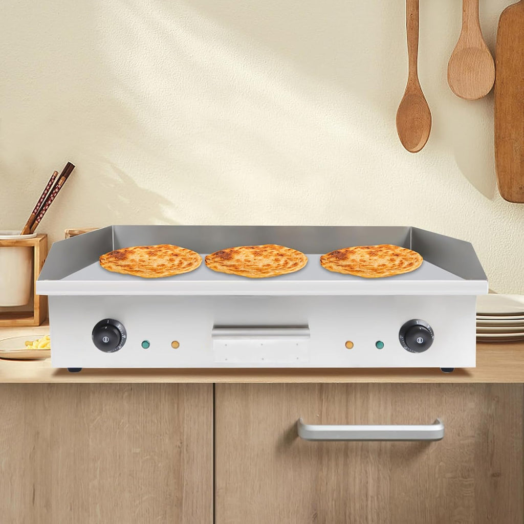 3000W Commercial Electric Countertop Griddle, 28'Cooktop Flat Top Grill Hot Plate,Iron Flat Top Stove Grill Dual Control Temperature 122°F-572°F Teppanyaki Machine Electric Grills Cooking